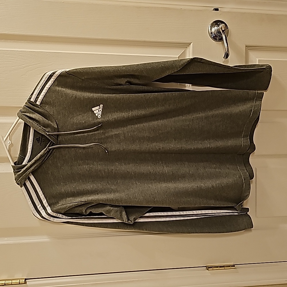 Adidas Men’s Medium 3-Stripes Hooded Long Sleeve Shirt Green Gray